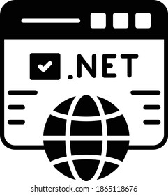 dot net domain url vector glyph Icon design, Cloud computing and Web hosting services Symbol on White background, Tld .net register concept,