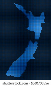 Dot New Zealand Map. Vector pattern of New Zealand Map designed of small squares. Vector geographic dotted pixel map in blue colors.
