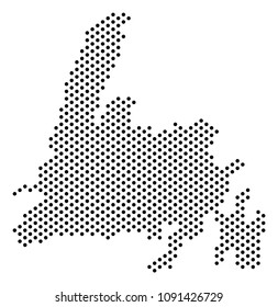 Dot Newfoundland Island map. Vector geographic scheme. Cartographic concept of Newfoundland Island map composed from spheric elements.