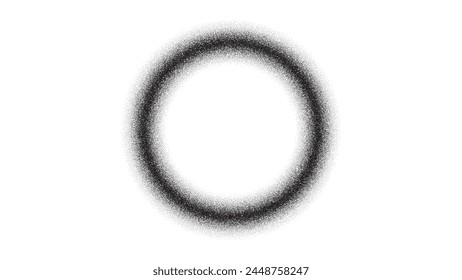 Dot noise circle frame. Gradient grain pattern border. Ring halfton figure. Vector isolated grunge round shape.