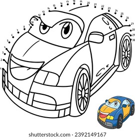 Dot to Dot Normal Car Vehicle Isolated Coloring