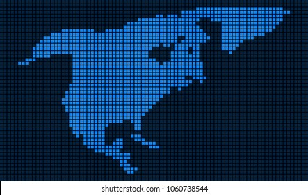 Dot North America Map. Vector concept of North America Map organized of square dots. Vector geographic dotted pixelated map in blue colors.