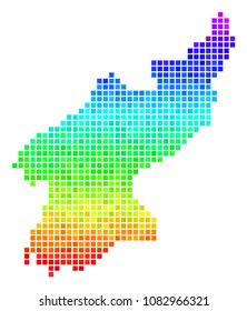 Dot North Korea map. Vector territorial plan drawn with impressive spectrum color hues with vertical gradient. Bright vector composition of North Korea map made of square items.