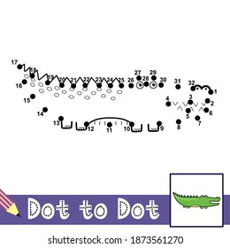Juego de números punto a punto con un cocodrilo. Conecte la página de actividad de puntos para los niños. Rompecabezas educativo para los niños. Ilustración del vector 