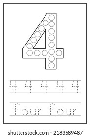 Dot a dot numbers for kids. Learning numbers. Black and white worksheet.