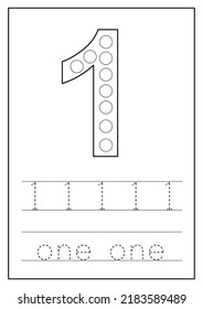 Tu für Kinder Punktzahlen. Lernnummern. Schwarz-Weiß-Arbeitsblatt.