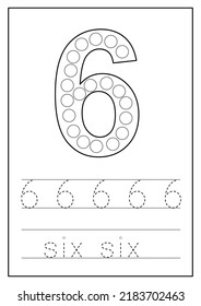 Dot a dot numbers for kids. Learning numbers. Black and white worksheet.