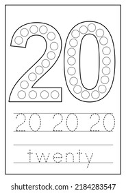 Dot a dot numbers for kids. Learning numbers. Black and white worksheet.