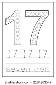 Dot a dot numbers for kids. Learning numbers. Black and white worksheet.