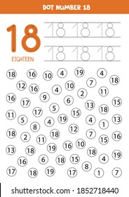 Dot numbers. Number eighteen. Educational math game for kids. 