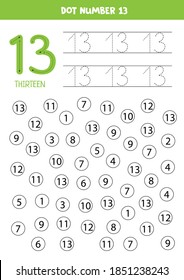 Dot numbers. Number thirteen. Educational math game for kids. 