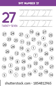 Dot numbers. Number twenty seven. Educational math game for kids. 