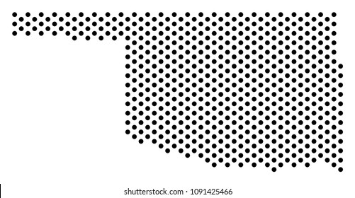 Dot Oklahoma State map. Vector territory scheme. Cartographic composition of Oklahoma State map formed with sphere elements.