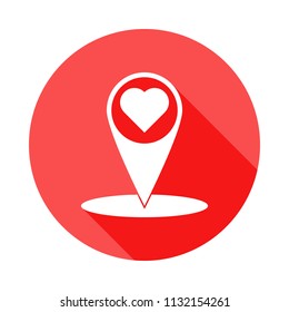 dot on card with heart icon in Flat, Long shadow