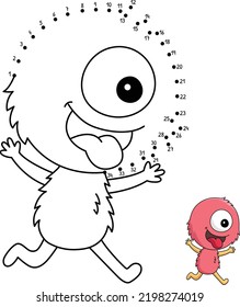 Dot to Dot One Eyed Monster Isolated Coloring Page