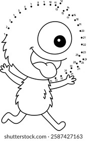 Dot to Dot One Eyed Monster Isolated Coloring Page