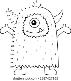 Dot to Dot One Eyed Monster Isolated Coloring Page