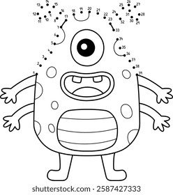 Dot to Dot One Eyed Monster Isolated Coloring Page