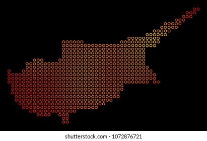 Dot orange Cyprus Island Map. Vector geographic map in orange color shades on a black background. Vector collage of Cyprus Island Map organized of sphere blots.