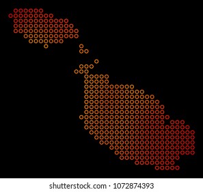 Dot orange Malta Island Map. Vector territorial map in orange color shades on a black background. Vector concept of Malta Island Map constructed of sphere blots.