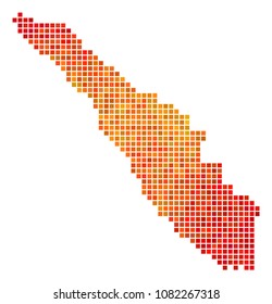 Dot orange Sumatra Island Map. Vector geographic map in bright orange color tints on a white background. Vector mosaic of Sumatra Island Map organized of square small elements.