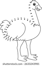 Dot to Dot Ostrich Animal Isolated Coloring Page 