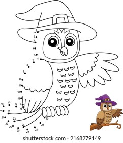 Dot to Dot Owl Witch Hat Halloween Isolated 