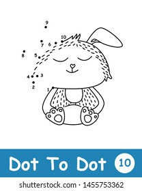 Dot to dot page with Cute rabbit in doodle style. Vector illustration. Isolated on white background