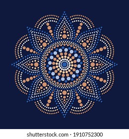 La pintura de puntos se encuentra con las mandalas. Estilo aborigen de la pintura de puntos y poder de mandala. Flor decorativa