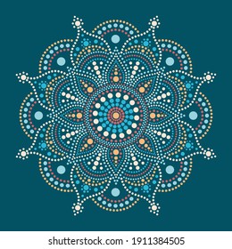 Dot painting meets mandalas. Aboriginal style of dot painting and power of mandala. Decorative flower. Dot multicolored ornate