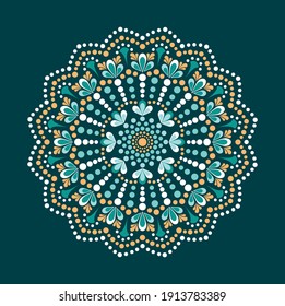 Dot painting meets mandalas. Aboriginal style of dot painting and power of mandala. Decorative flower. Dot multicolored ornate