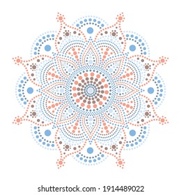 Dot painting meets mandalas. Aboriginal style of dot painting and power of mandala. Decorative flower. Dot multicolored ornate