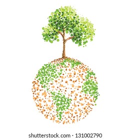 dot painting tree on earth
