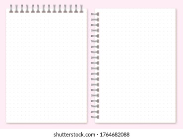 Conjunto de papel de punto, plantilla de bloc de notas en espiral y hojas de bloc de notas. Ilustración vectorial.