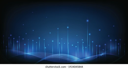 Dot Particles Floating From Wavy Ground, Represent Data Communication Big Data Nodes. Futuristic Technology Digital Concept. Vector Illustrations.