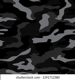 Dot pattern camouflage seamless background in black and grey