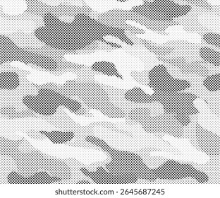 Dot pattern camouflage seamless background in white and grey. Abstract halftone background. Military camouflage effect dot seamless pattern texture.	