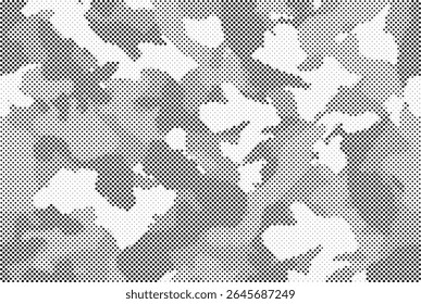 Ponto padrão de camuflagem fundo sem costura em branco e cinza. Fundo de meio-tom abstrato. Efeito de camuflagem militar ponto textura padrão sem costura.	
