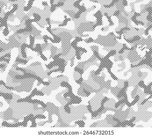 Dot pattern camouflage seamless background in white and grey. Abstract halftone background. Military camouflage effect dot seamless pattern texture.	
