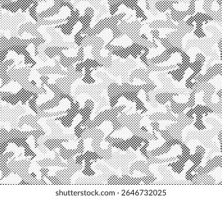 Ponto padrão de camuflagem fundo sem costura em branco e cinza. Fundo de meio-tom abstrato. Efeito de camuflagem militar ponto textura padrão sem costura.	