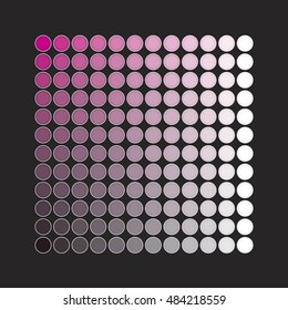 Dot pattern of CMYK color swatches arranged in a square grid. Shows color gradations and faded colors used in printing quality specifications
