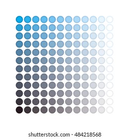 Dot pattern of CMYK color swatches arranged in a square grid. Shows color gradations and faded colors used in printing quality specifications