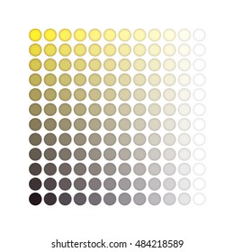 Dot pattern of CMYK color swatches arranged in a square grid. Shows color gradations and faded colors used in printing quality specifications