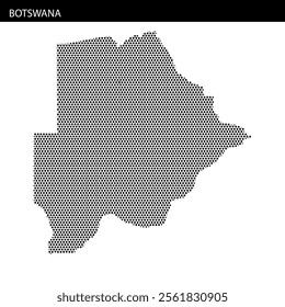 A dot pattern creatively illustrates the outline of Botswana, emphasizing its unique geographical features in a simple yet striking design.