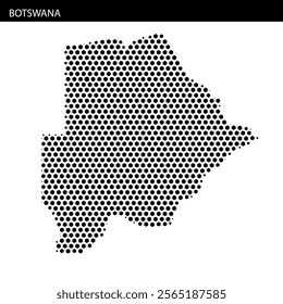 A dot pattern creatively illustrates the outline of Botswana, emphasizing its unique geographical features in a simple yet striking design.