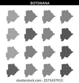 A dot pattern creatively illustrates the outline of Botswana, emphasizing its unique geographical features in a simple yet striking design.