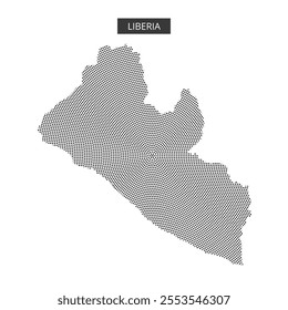 A dot pattern illustration outlines the map of Liberia, emphasizing its geographical features and shape.