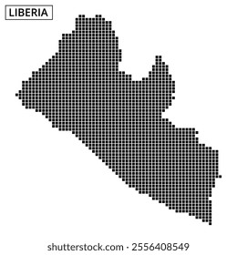 A dot pattern illustration outlines the map of Liberia, emphasizing its geographical features and shape.