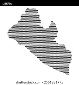 A dot pattern illustration outlines the map of Liberia, emphasizing its geographical features and shape.