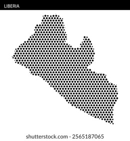 A dot pattern illustration outlines the map of Liberia, emphasizing its geographical features and shape.